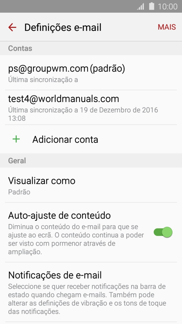 Prima a conta de e-mail pretendida.