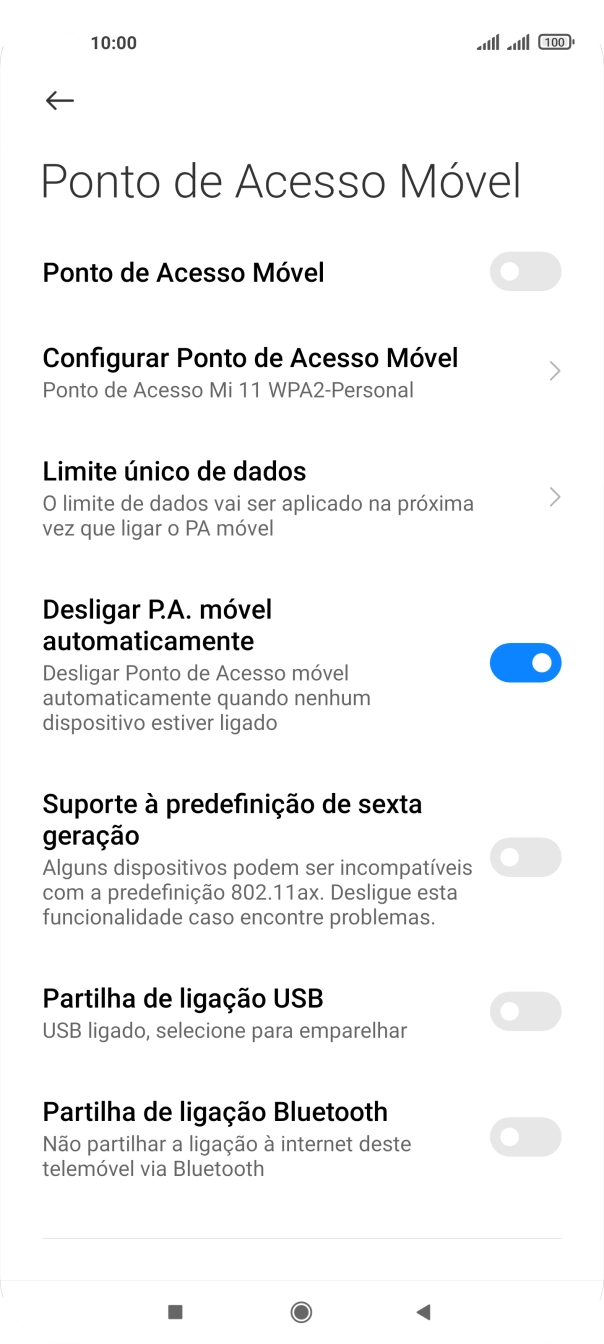 Prima Configurar Ponto de Acesso Móvel.