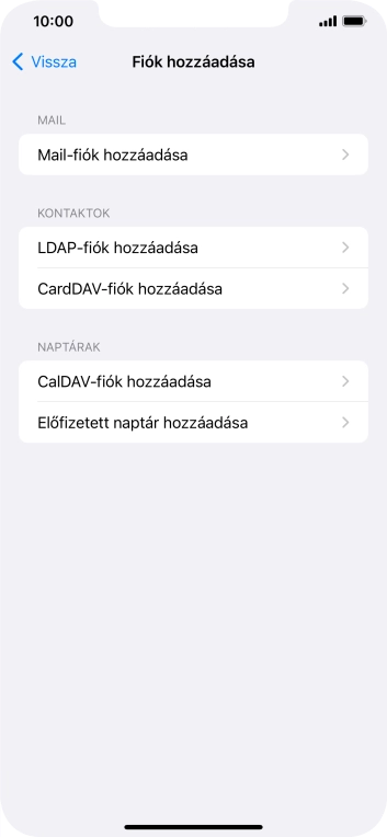 Válaszd a Mail-fiók hozzáadása lehetőséget.