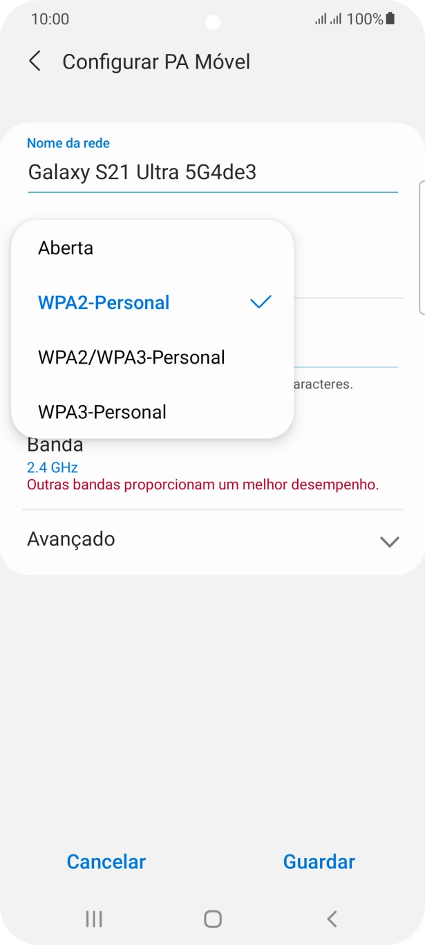 Prima WPA3-Personal para proteger o hotspot Wi-Fi com uma password.
