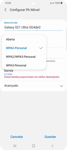 Prima WPA3-Personal para proteger o hotspot Wi-Fi com uma password.
