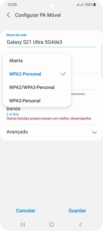 Prima WPA3-Personal para proteger o hotspot Wi-Fi com uma password.