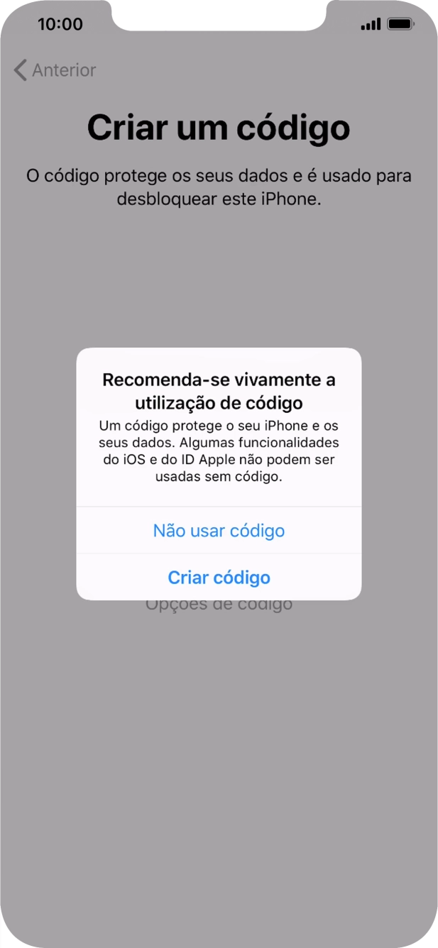 Se desativar a função, prima Não usar código.