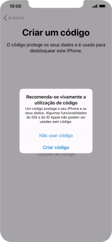 Se desativar a função, prima Não usar código.