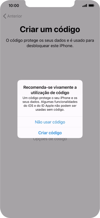 Se desativar a função, prima Não usar código.