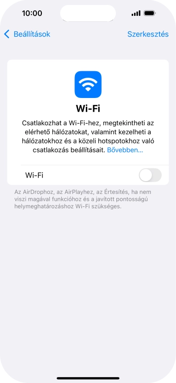 Kattints a „Wi-Fi” melletti csúszkára a funkció bekapcsolásához.