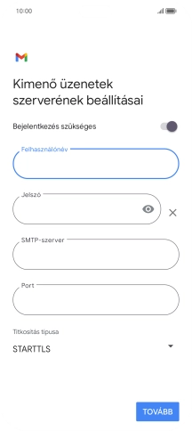 Kattints a „Jelszó” alatti mezőre, és írd be az e-mail szolgáltatód kimenő szerverének jelszavát.