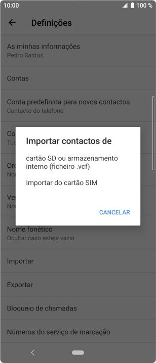 Prima Importar do cartão SIM.
