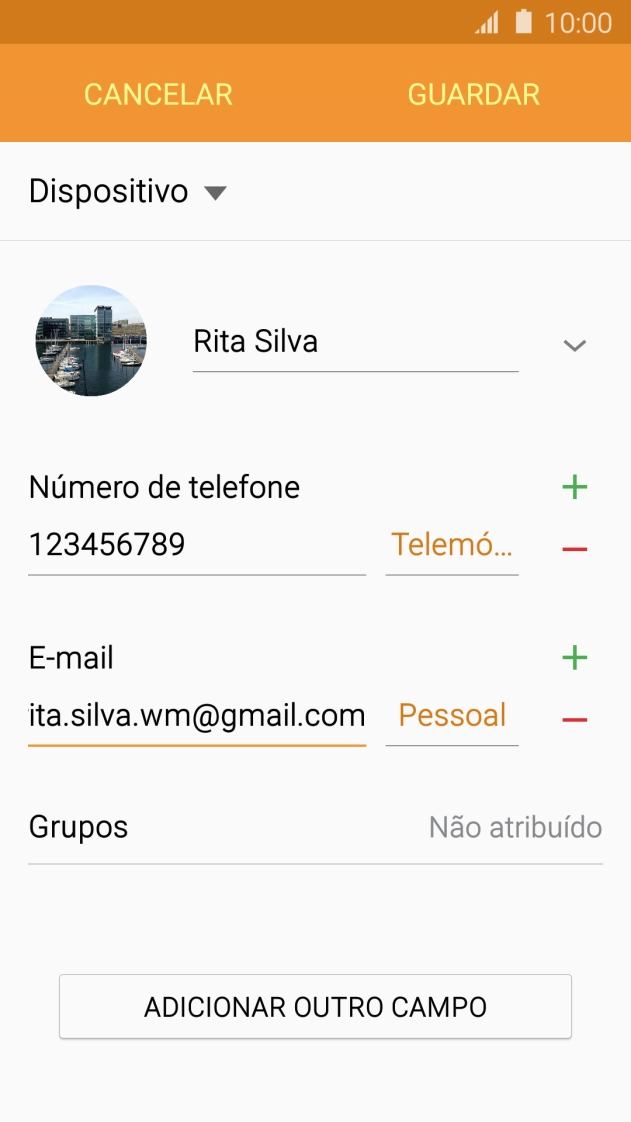 Prima a lista suspensa junto do endereço de e-mail.