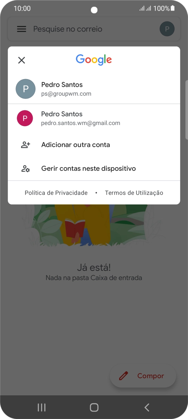 Prima a conta de e-mail pretendida.