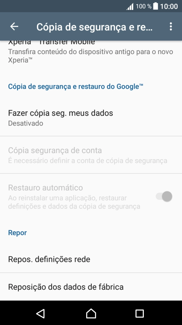 Prima Reposição dos dados de fábrica.
