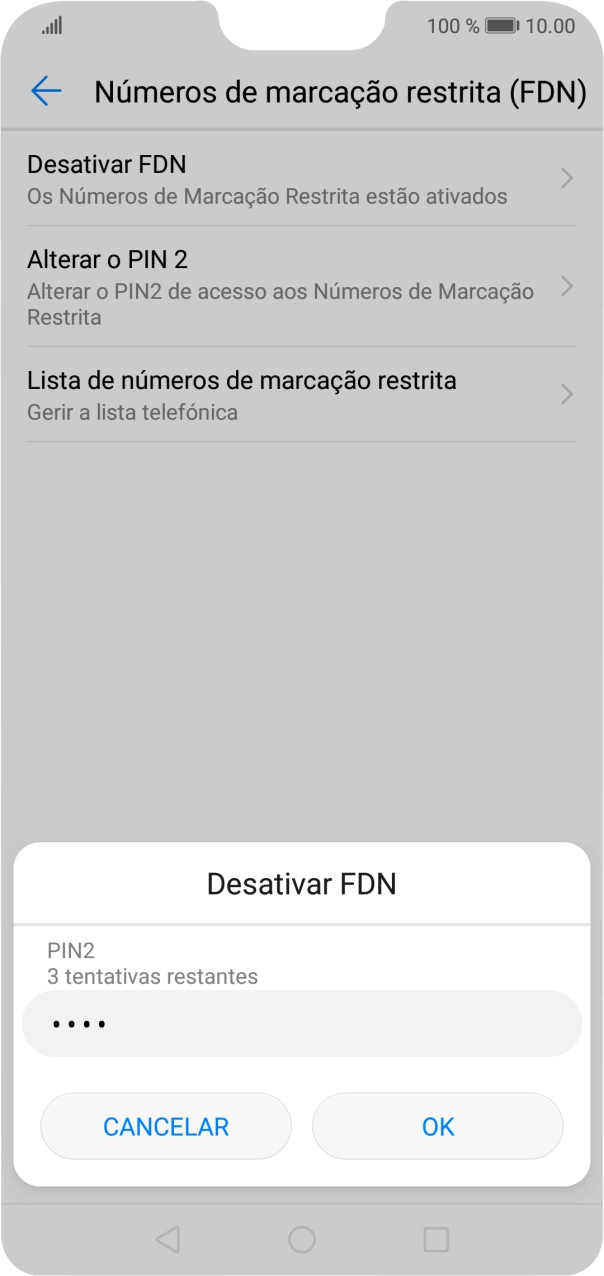 Introduza o código PIN2 e prima OK.