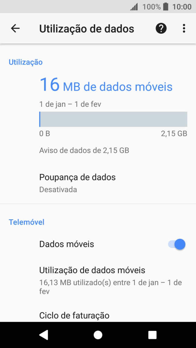 O consumo total de dados é agora mostrado no ecrã.