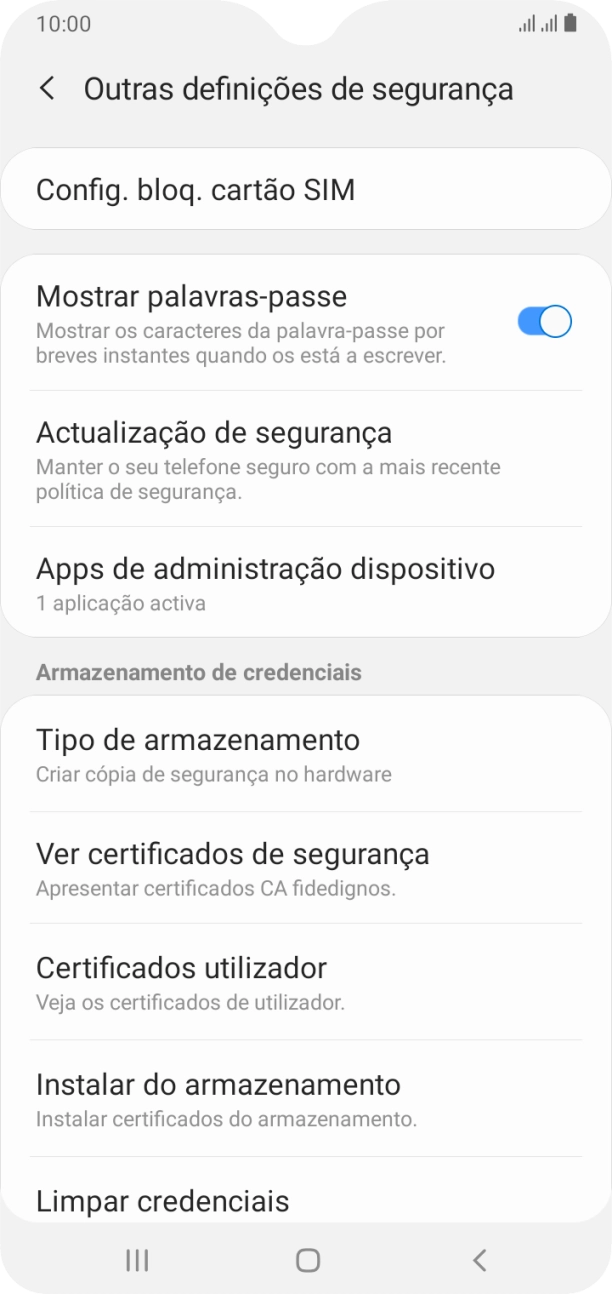 Prima Config. bloq. cartão SIM.