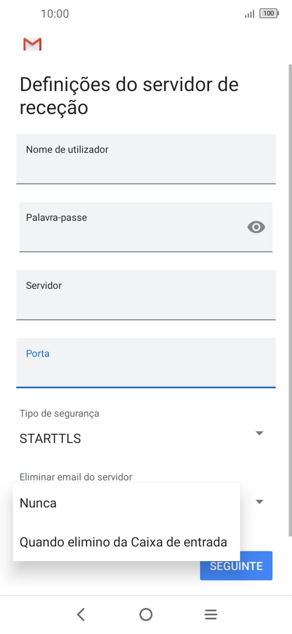 Prima Nunca para manter os e-mails no servidor quando estes são apagados no telefone.
