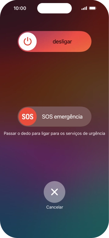 Prima o ícone para desligar e arraste-o para a direita.