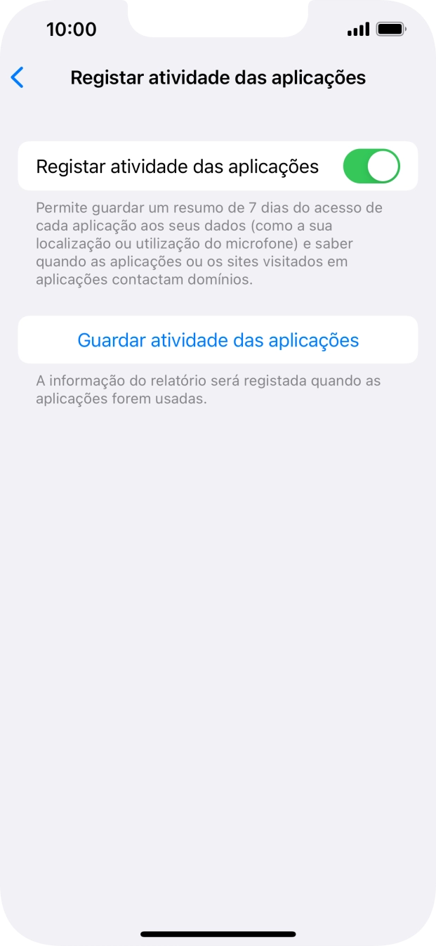 Prima Guardar atividade das aplicações.