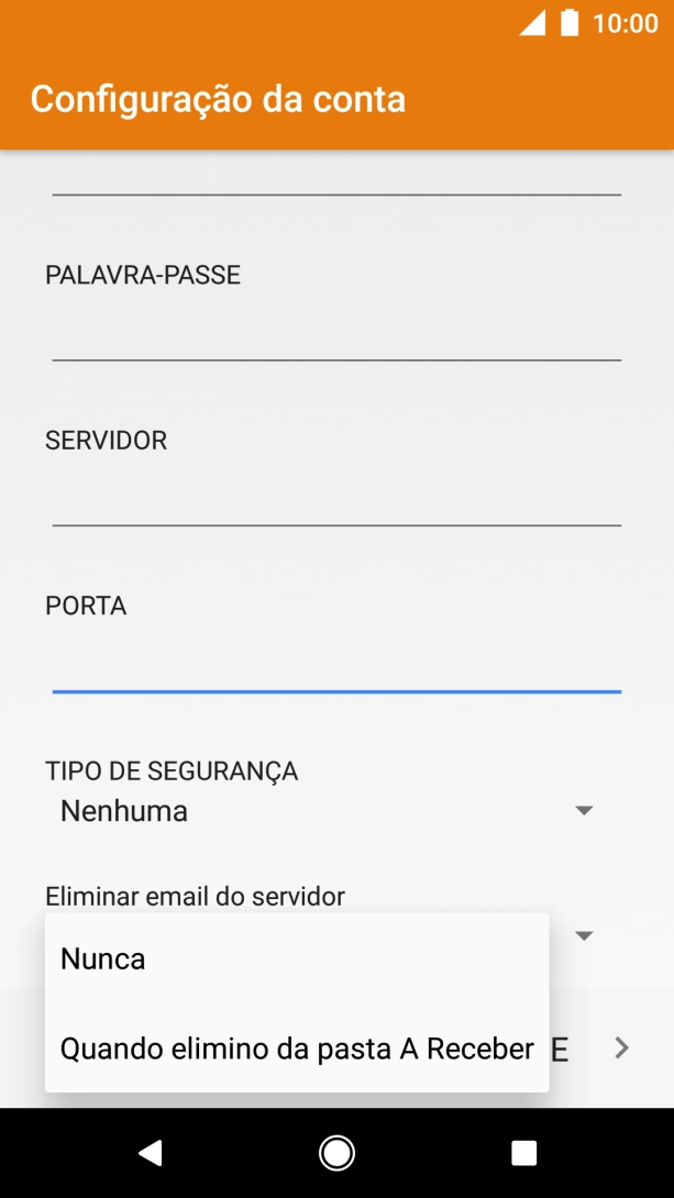 Prima Nunca para manter os e-mails no servidor quando estes são apagados no telefone.