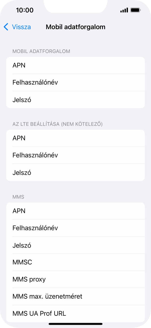 Válaszd az APN lehetőséget. Amennyiben előfizetésed van, írd be azt, hogy mms.vodafone.net.
