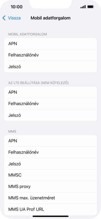 Válaszd az APN lehetőséget. Amennyiben előfizetésed van, írd be azt, hogy mms.vodafone.net.