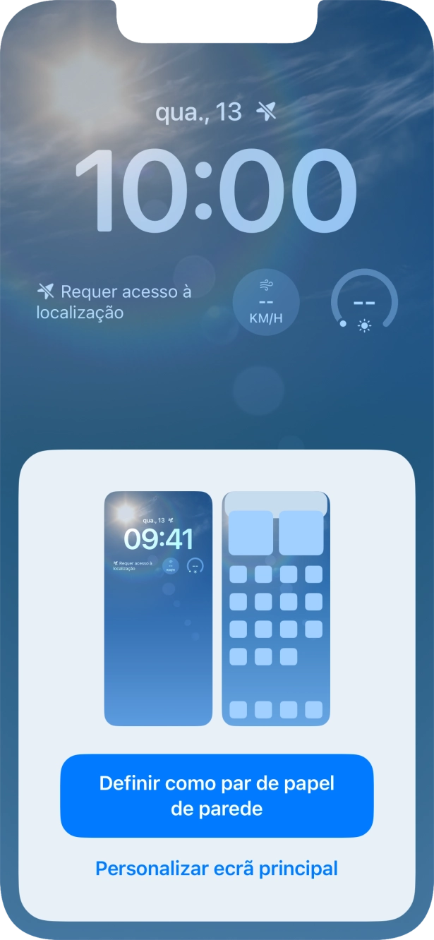 Se pretender utilizar o mesmo esquema de cores para o ecrã principal, prima Definir como par de papel de parede.