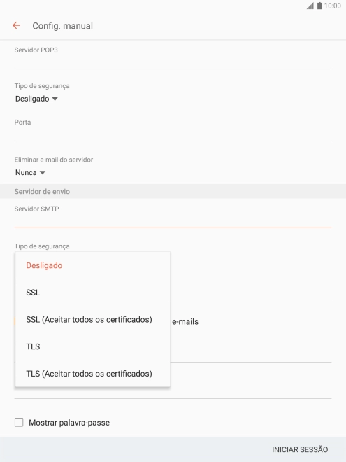 Prima TLS (Aceitar todos os certificados) para ativar a função.