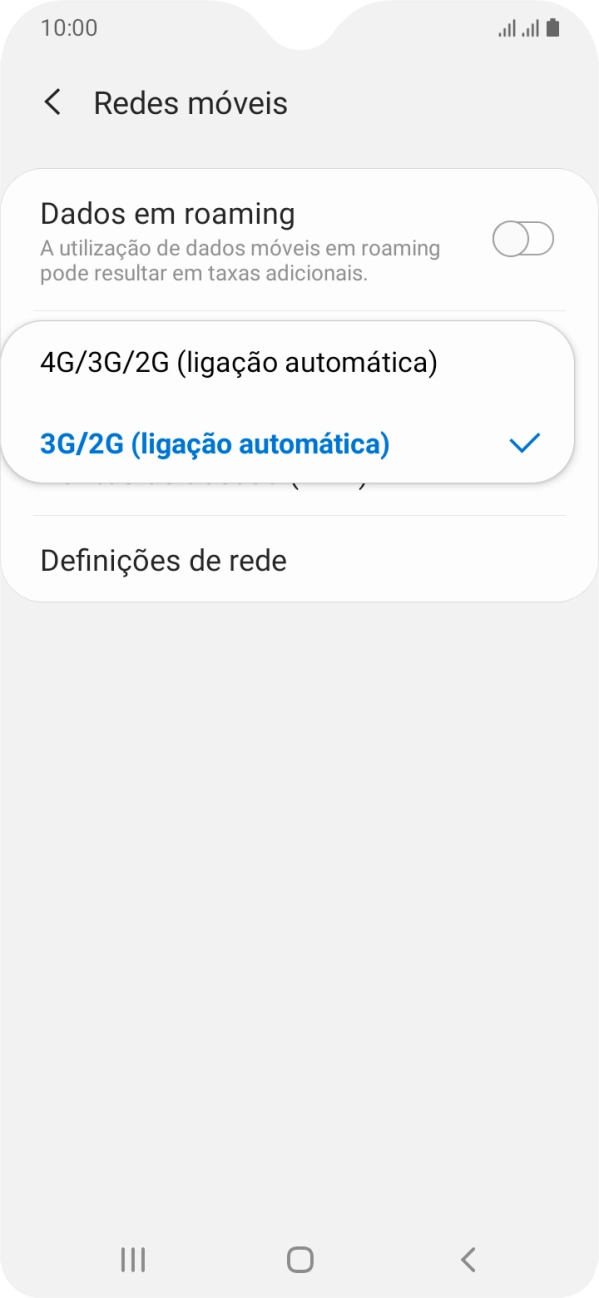 Prima o tipo de rede pretendido.