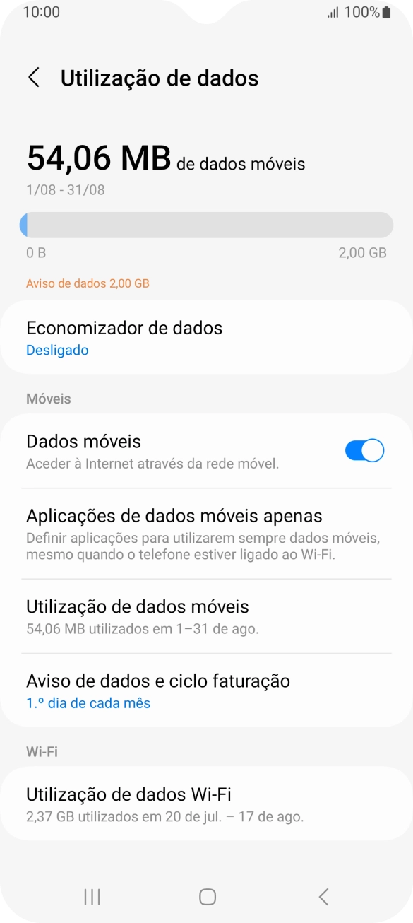 O consumo total de dados é agora mostrado no ecrã.