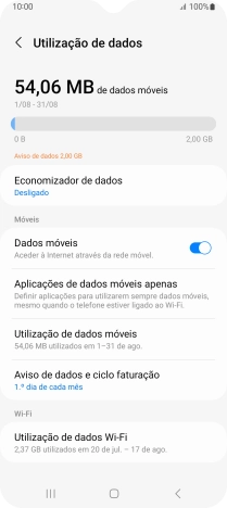 O consumo total de dados é agora mostrado no ecrã.