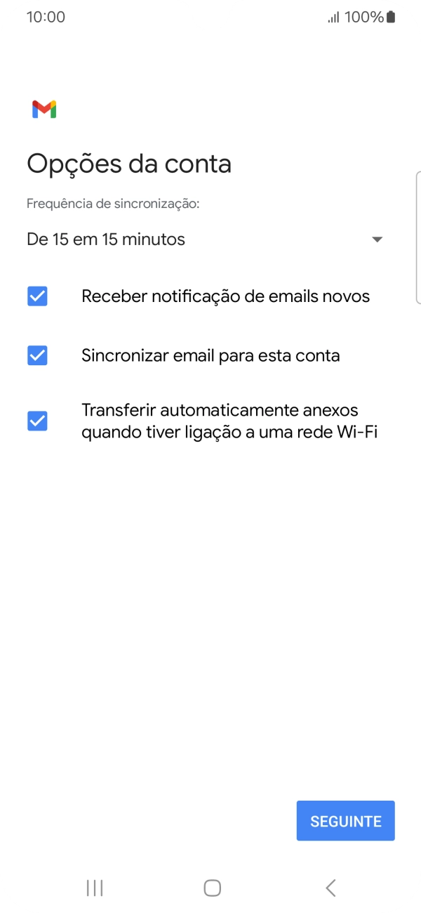 Se o ecrã mostrar esta imagem, a sua conta foi identificada e configurada automaticamente. Siga as indicações no ecrã para introduzir informações adicionais e concluir a configuração.