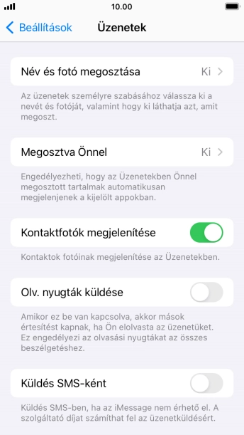 Kattints a „Küldés SMS-ként” melletti csúszkára a funkció be- vagy kikapcsolásához.