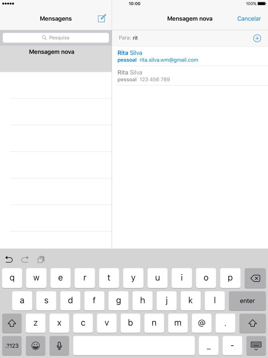 Prima o contacto pretendido.