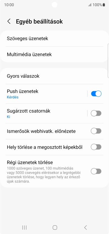 Válaszd a Szöveges üzenetek lehetőséget.