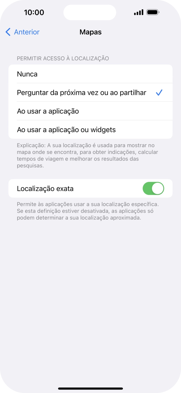 Prima a definição pretendida para ativar ou desativar a função.
