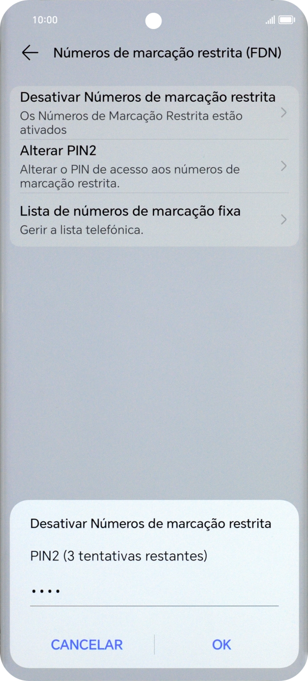 Introduza o código PIN2 e prima OK.