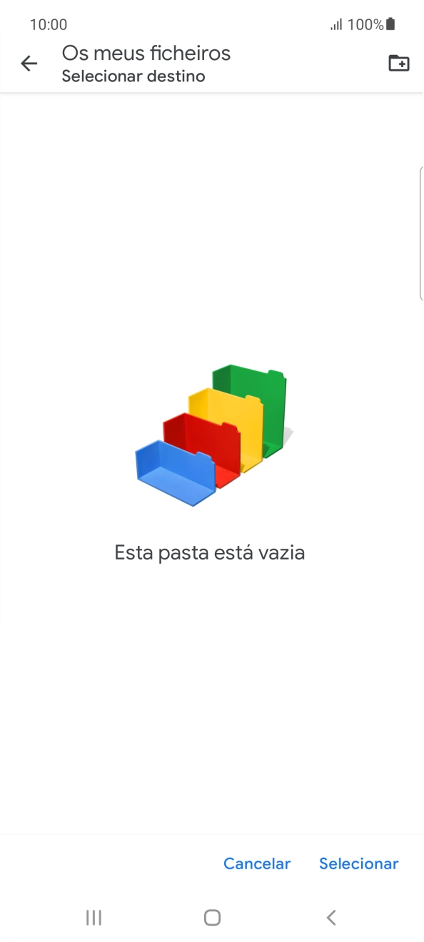 Se quiser criar uma nova pasta, prima o ícone de nova pasta e siga as indicações no ecrã para criar uma nova pasta.