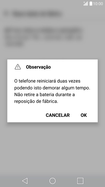 Prima OK. Aguarde um momento enquanto o telefone restabelece as definições originais. 
Siga as indicações no ecrã para configurar o telefone de modo que este fique pronto a ser utilizado.