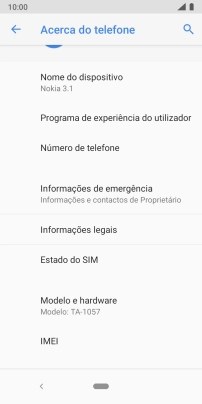 O código IMEI é mostrado no ecrã.
