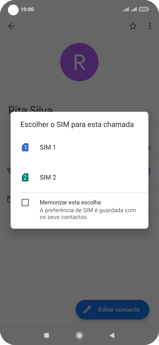 Prima o cartão SIM pretendido.