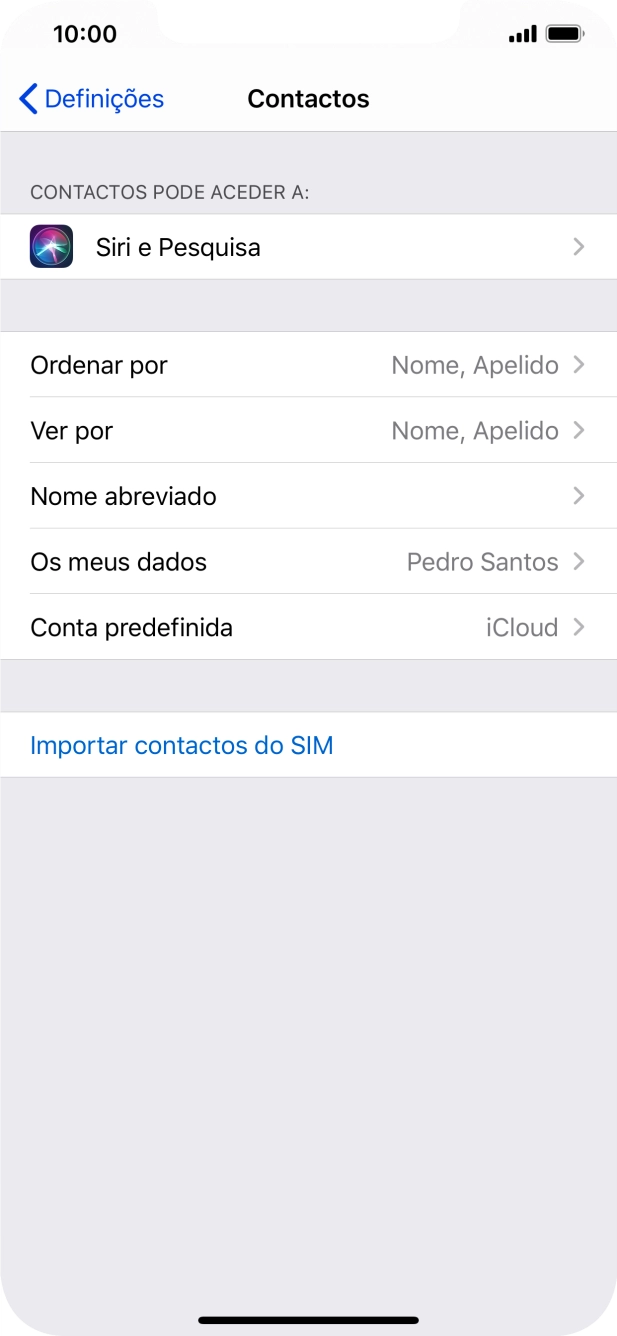 Prima Importar contactos do SIM.