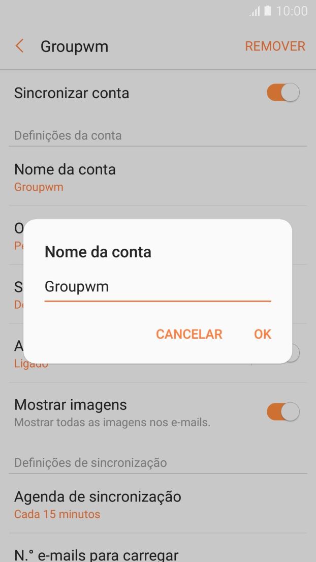 Introduza o nome pretendido da conta de e-mail OK.