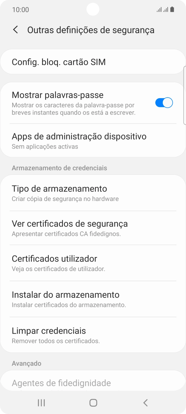 Prima Config. bloq. cartão SIM.