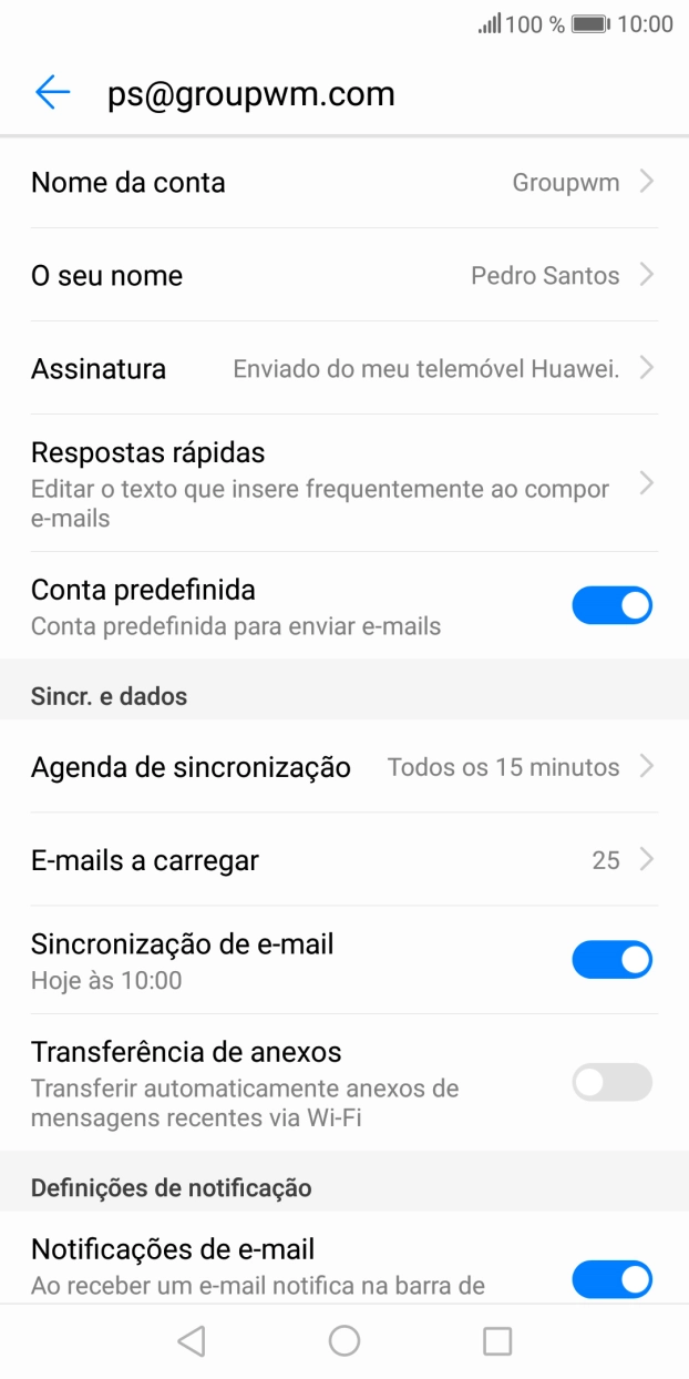 Prima Nome da conta e introduza o nome pretendido da conta de e-mail.