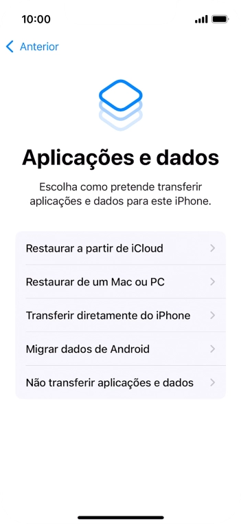 É possível transferir conteúdo de um telefone Android quando o telefone for ativado antes da primeira utilização e quando o telefone tiver sido reiniciado. Quando esta imagem for mostrada no ecrã, o telefone está pronto para transferir conteúdo de um telefone Android.