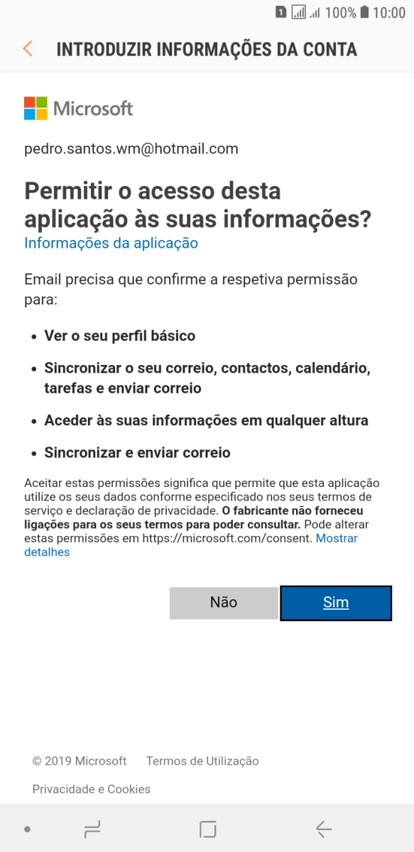 Se o ecrã mostrar esta imagem, a sua conta foi identificada e configurada automaticamente. Siga as indicações no ecrã para introduzir informações adicionais e concluir a configuração.