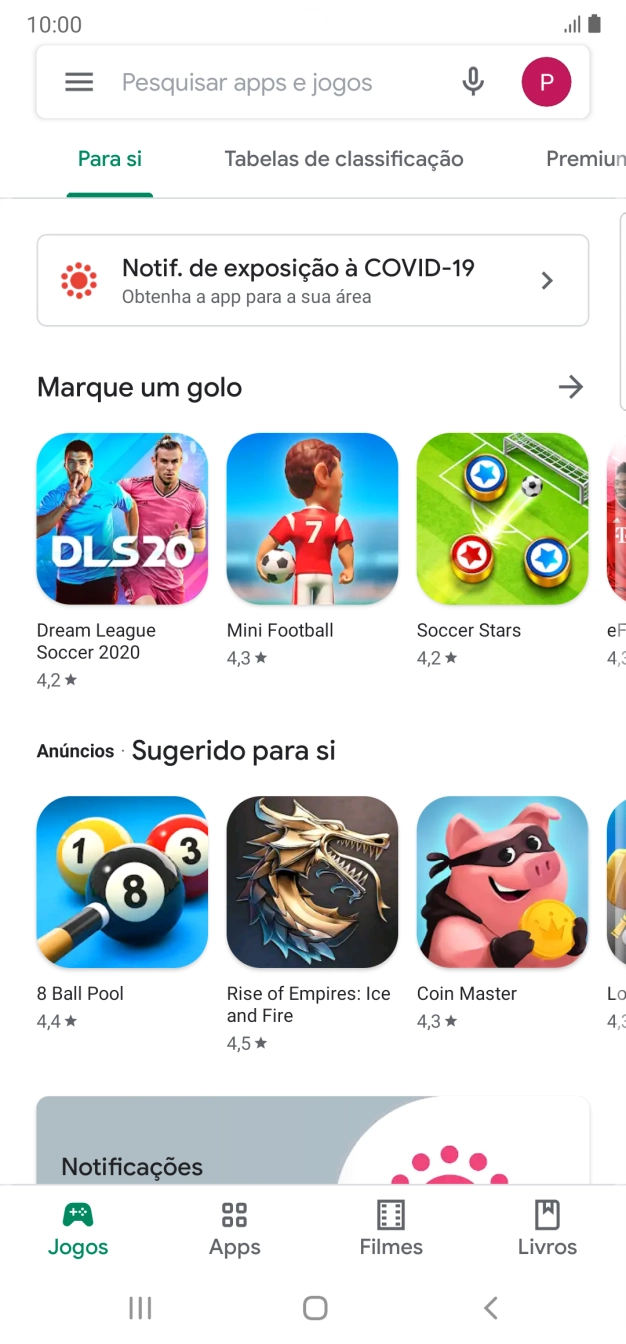 Deslize o dedo sobre o ecrã da esquerda para a direita.