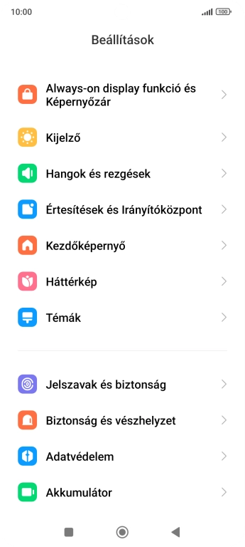 Válaszd a Jelszavak és biztonság lehetőséget.