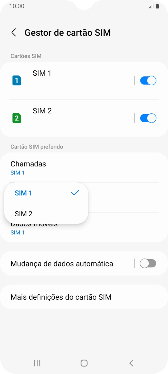 Prima o cartão SIM pretendido.