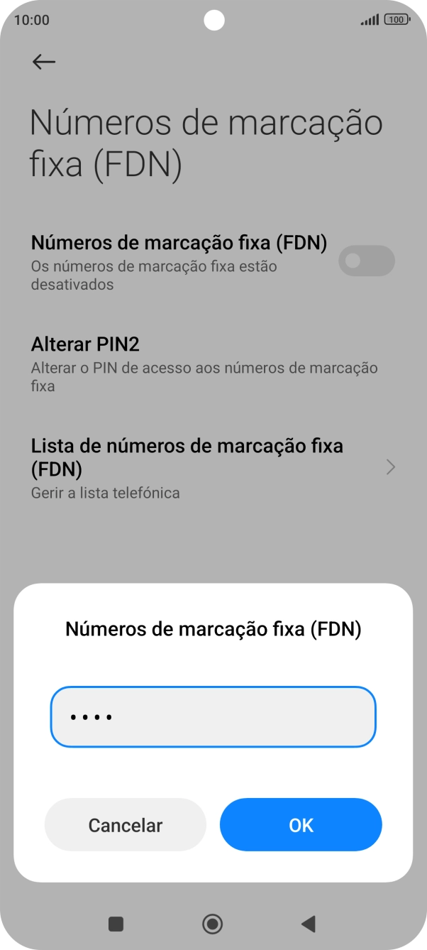 Introduza o código PIN2 e prima OK.