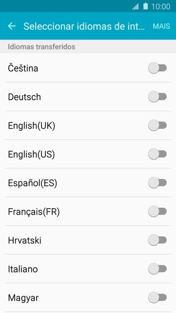 Prima o idioma pretendido para o adicionar.